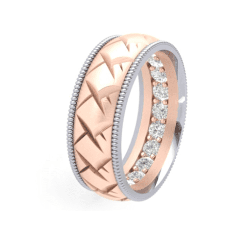 Silver and rose gold wedding band with etchings